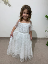 White Lace Princess Dress | Off-Shoulder Flower Girl Dress | Toddler Wedding Outfit | Christening Gown