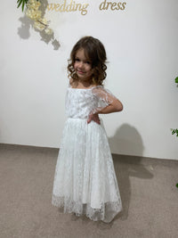 White Lace Princess Dress | Off-Shoulder Flower Girl Dress | Toddler Wedding Outfit | Christening Gown