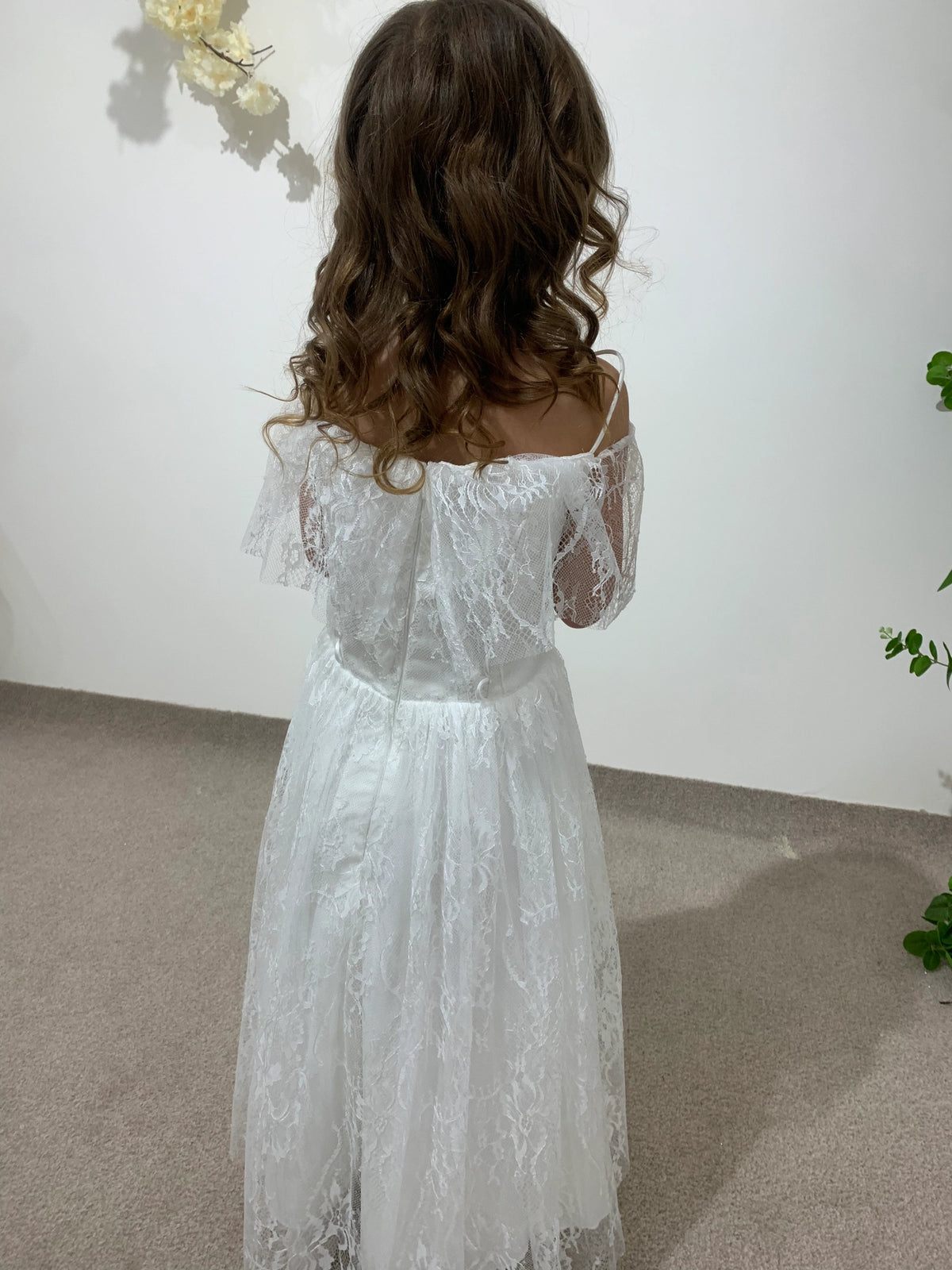 White Lace Princess Dress | Off-Shoulder Flower Girl Dress | Toddler Wedding Outfit | Christening Gown