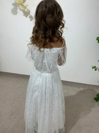 White Lace Princess Dress | Off-Shoulder Flower Girl Dress | Toddler Wedding Outfit | Christening Gown