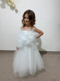Toddler Wedding Outfit | White Lace Princess Dress | Off-Shoulder Flower Girl Dress | Christening or Party Gown