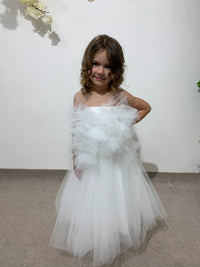 Toddler Wedding Outfit | White Lace Princess Dress | Off-Shoulder Flower Girl Dress | Christening or Party Gown