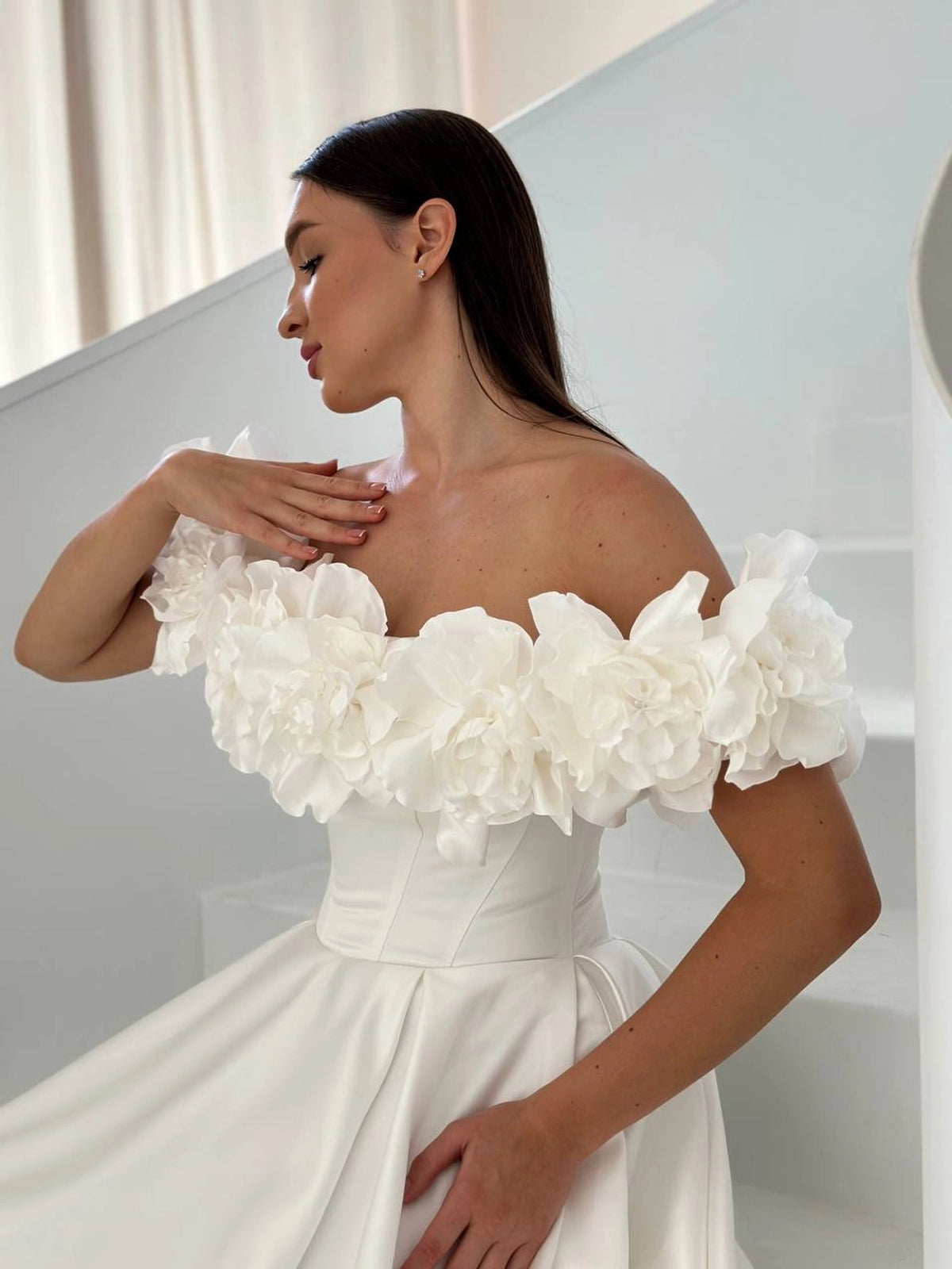 Elegant Satin Wedding Dress with Floral Details