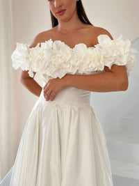 Elegant Satin Wedding Dress with Floral Details | Romantic Bridesmaid Attire