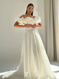Elegant Satin Wedding Dress with Floral Details | Romantic Bridesmaid Attire