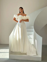 Elegant Satin Wedding Dress with Floral Details | Romantic Bridesmaid Attire