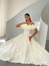 Elegant Satin Wedding Dress with Floral Details | Romantic Bridesmaid Attire