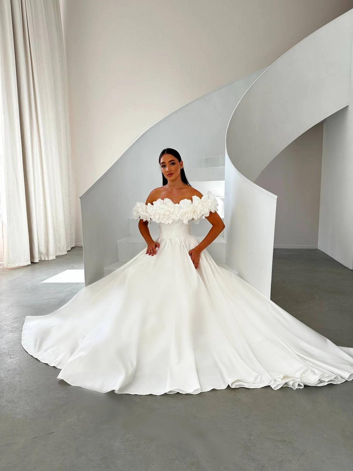 Elegant Satin Wedding Dress with Floral Details | Romantic Bridesmaid Attire