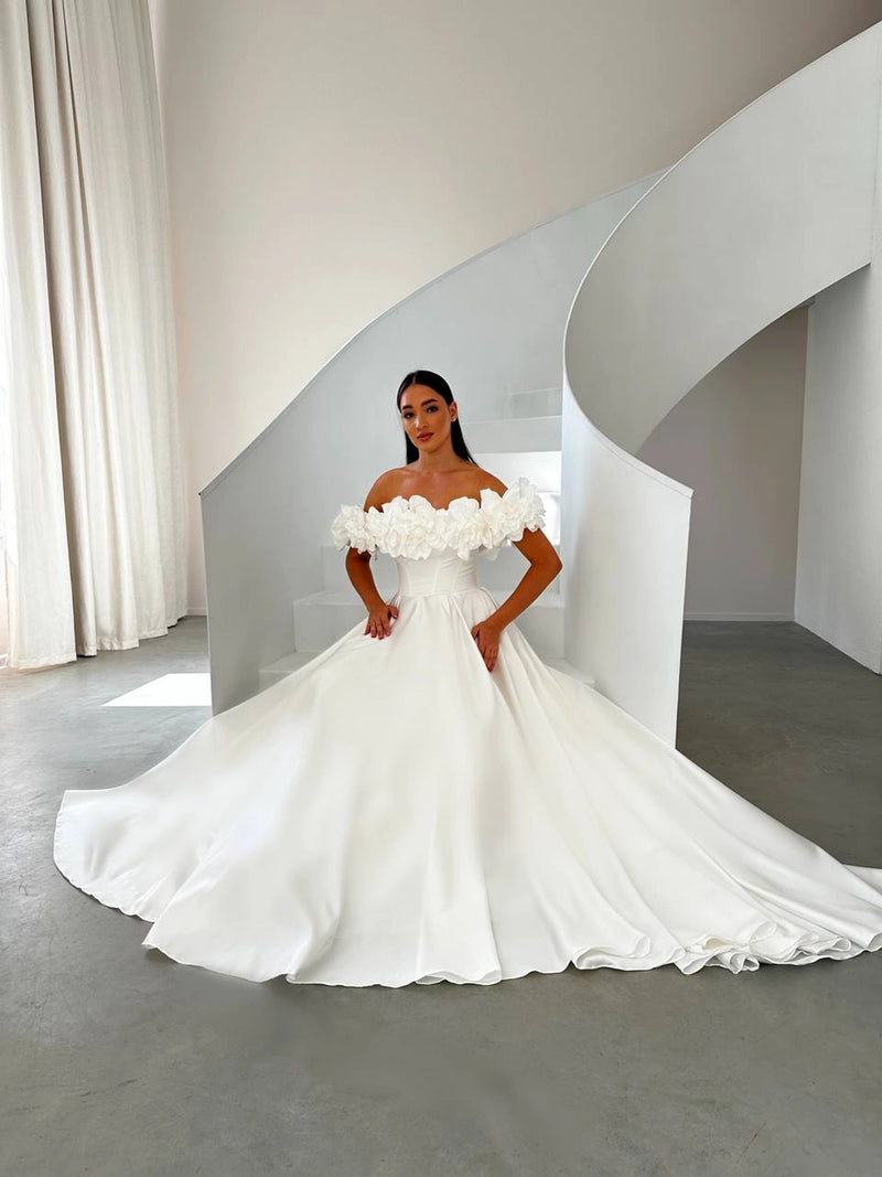 Elegant Satin Wedding Dress with Floral Details | Romantic Bridesmaid Attire