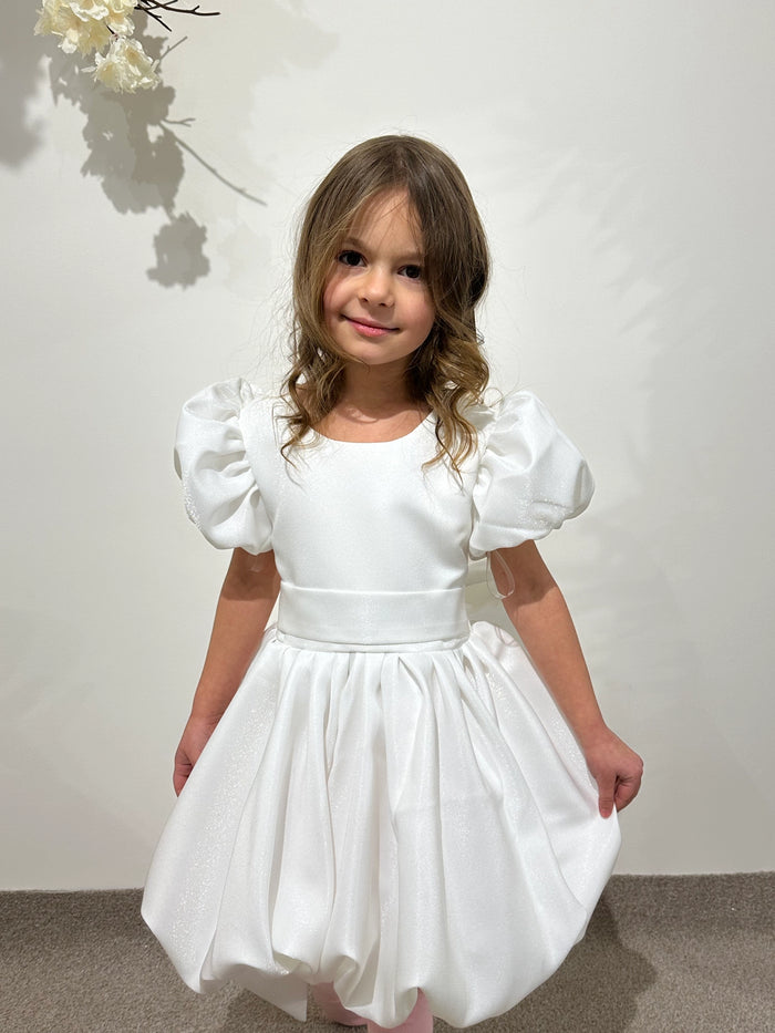 White Lace Princess Dress for Toddler | Off-Shoulder Flower Girl Dress | Wedding Outfit for Baby Girl