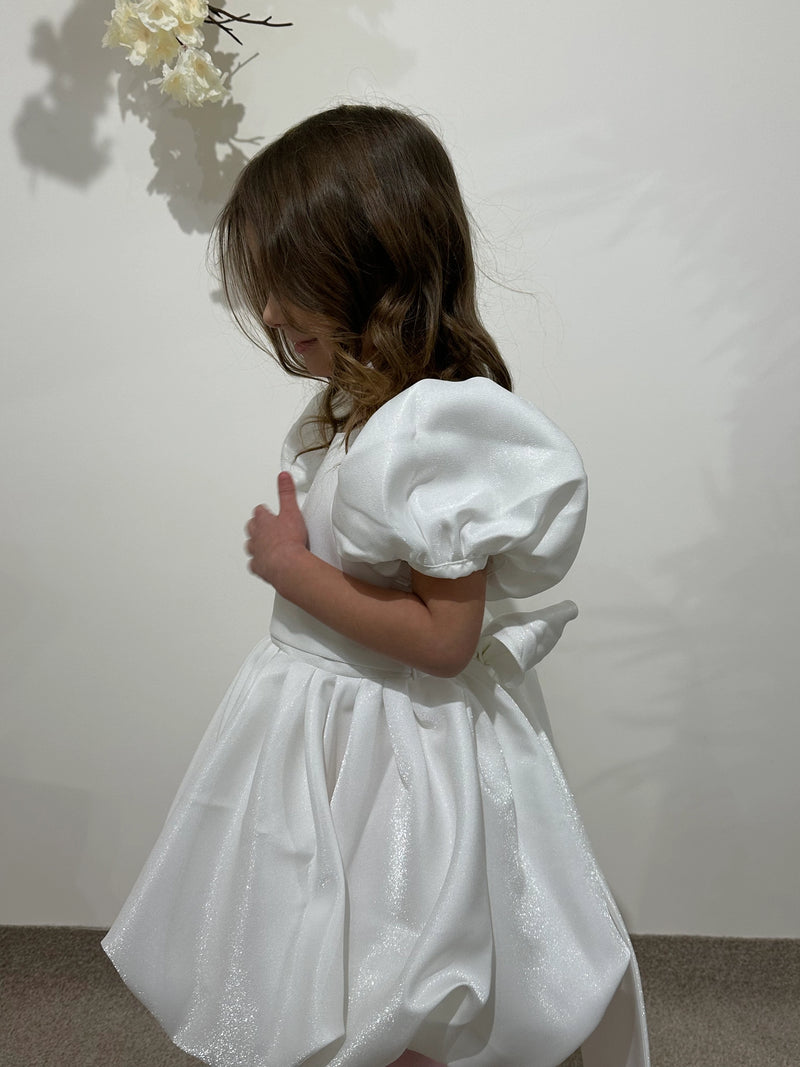 White Lace Princess Dress for Toddler | Off-Shoulder Flower Girl Dress | Wedding Outfit for Baby Girl