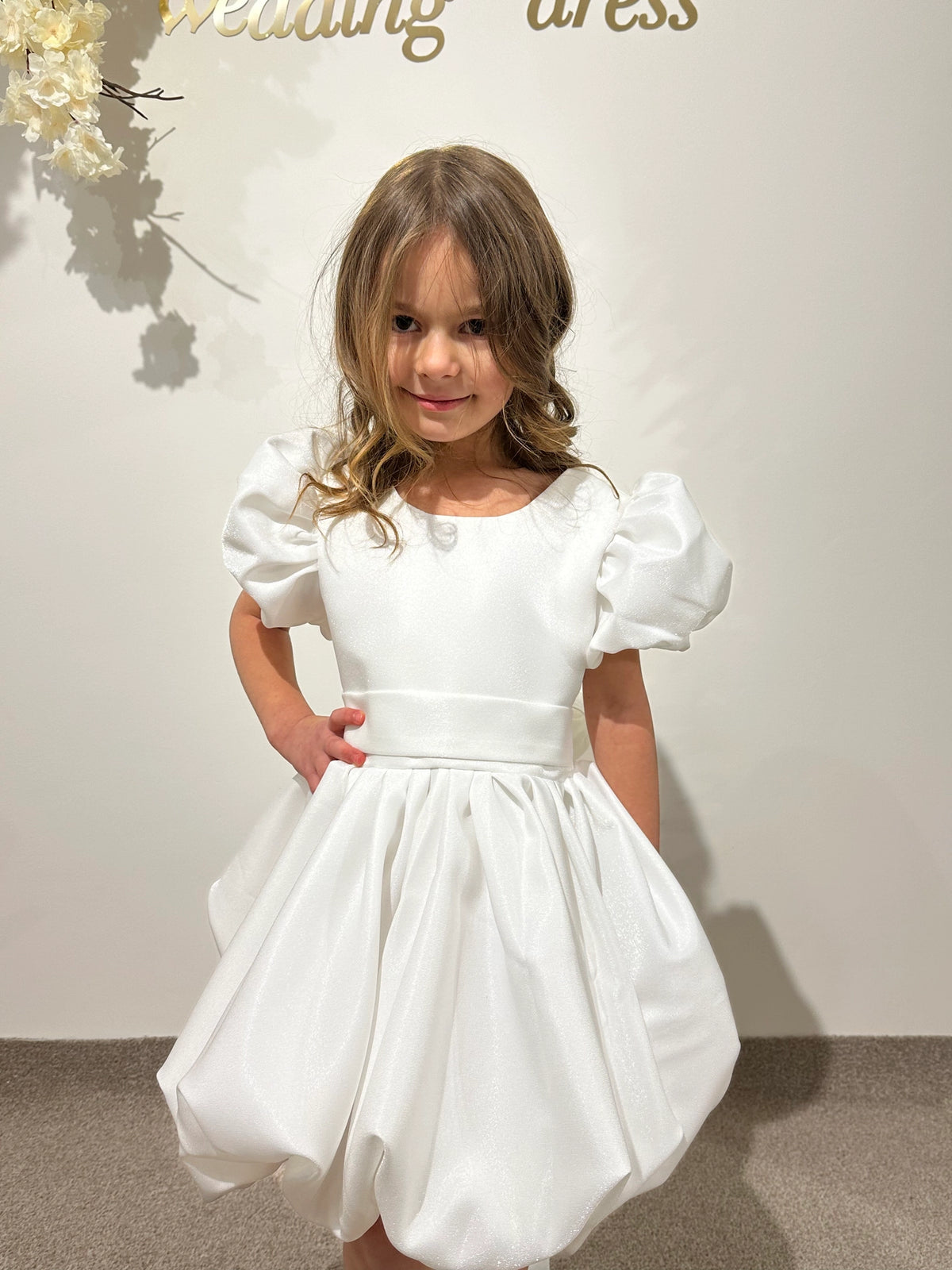 White Lace Princess Dress for Toddler | Off-Shoulder Flower Girl Dress | Wedding Outfit for Baby Girl