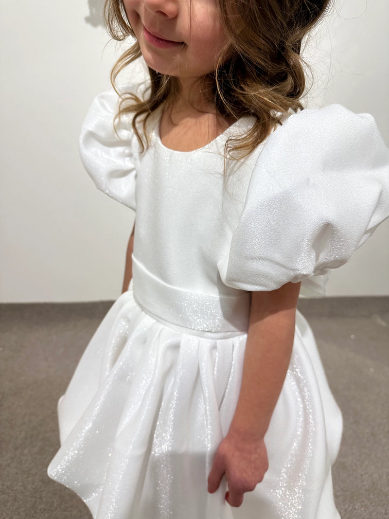 White Lace Princess Dress for Toddler | Off-Shoulder Flower Girl Dress | Wedding Outfit for Baby Girl