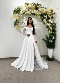 Wedding Dress with Lace Corset & Satin Gown | Winter Bridal Gown | Romantic Fairytale Reception Dress