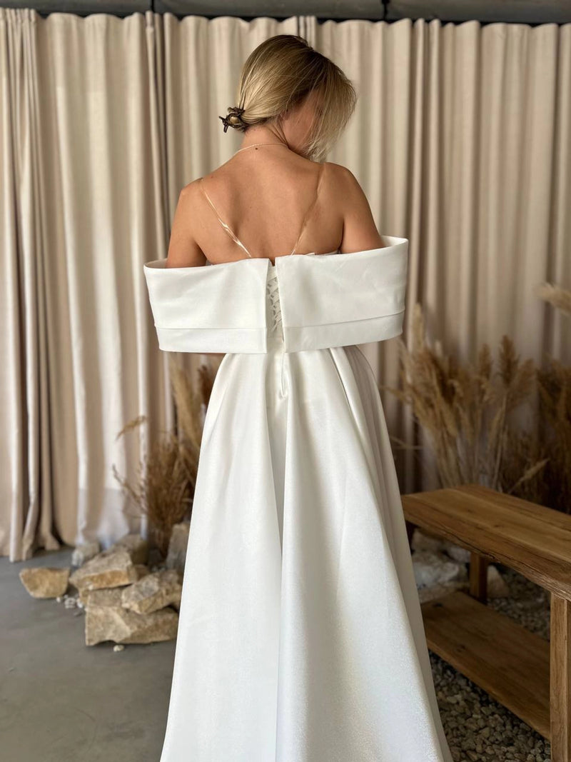 Architectural Wedding Dress with Draped Collar | Voluminous Skirt | Deep Neckline Bodice