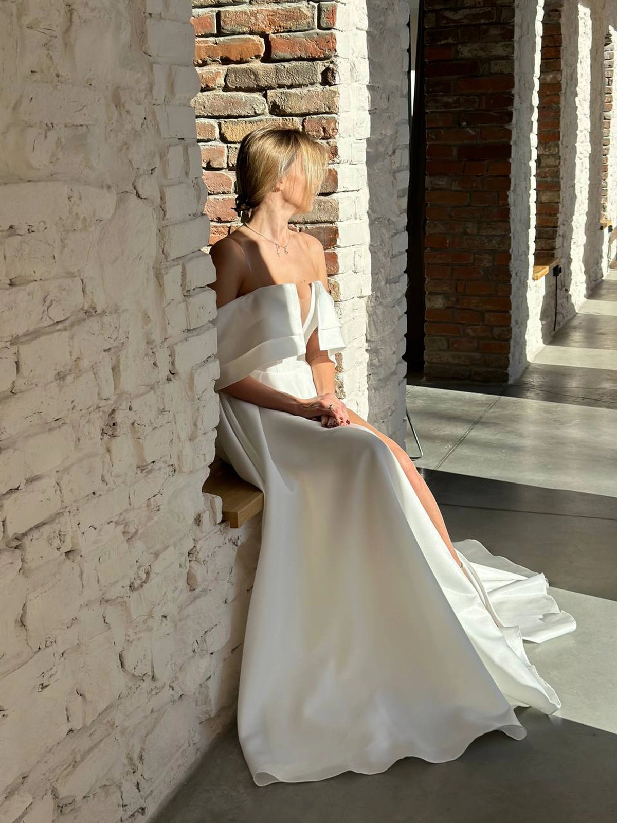 Architectural Wedding Dress with Draped Collar | Voluminous Skirt | Deep Neckline Bodice