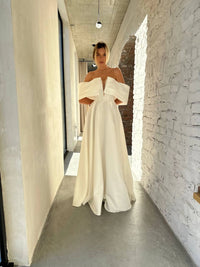 Architectural Wedding Dress with Draped Collar | Voluminous Skirt | Deep Neckline Bodice