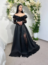 Black Wedding Dress with Fairytale Lace Corset | Satin Reception Gown | Boho Bridal Attire