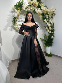 Black Wedding Dress with Fairytale Lace Corset | Satin Reception Gown | Boho Bridal Attire
