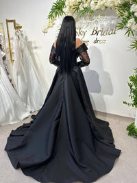Black Wedding Dress with Fairytale Lace Corset | Satin Reception Gown | Boho Bridal Attire