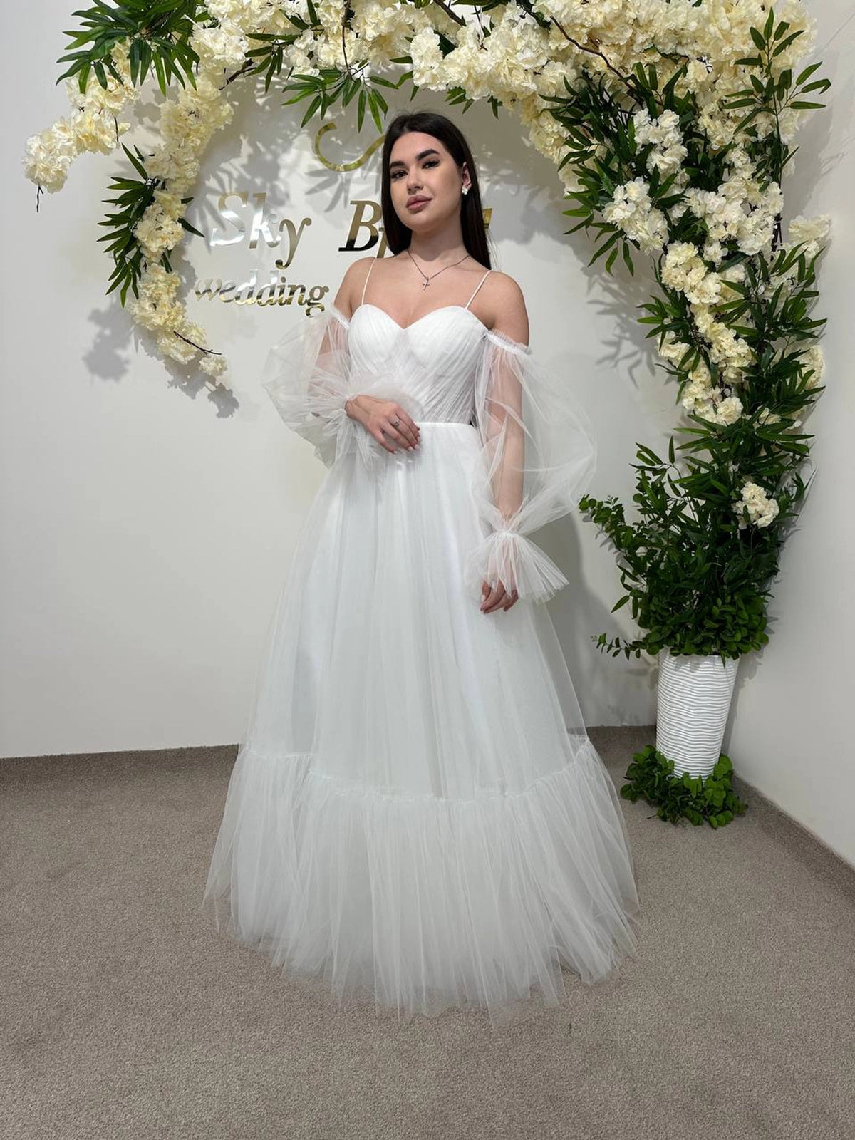 Elegant Translucent Corset Wedding Dress | Unique Flowy Bridal Gown | Custom Fairytale Dress with Drawstring Back