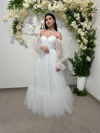 Elegant Translucent Corset Wedding Dress | Unique Flowy Bridal Gown | Custom Fairytale Dress with Drawstring Back