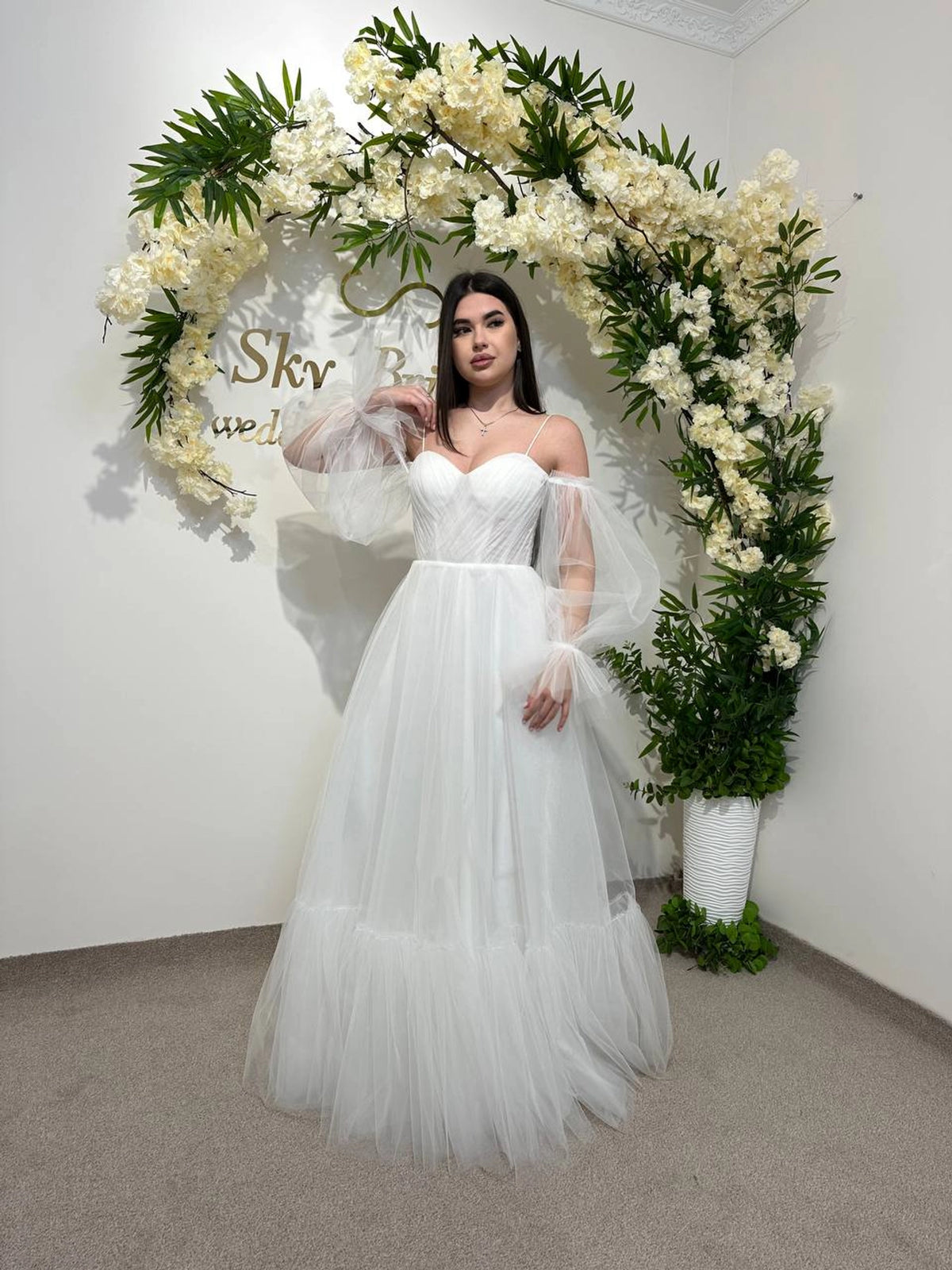 Elegant Translucent Corset Wedding Dress | Unique Flowy Bridal Gown | Custom Fairytale Dress with Drawstring Back