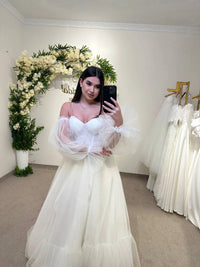 Elegant Translucent Corset Wedding Dress | Unique Flowy Bridal Gown | Custom Fairytale Dress with Drawstring Back