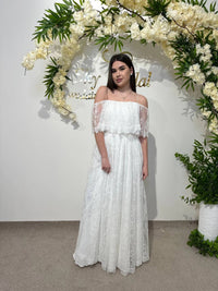 Draped Skirt Wedding Dress with French Chantilly Lace | Gathered Bodice Bridal Gown