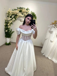 Bridal Gown with Velvet Stripes | Draped Top & Shoulder Straps | Unique Wedding Dress for Special Occasions