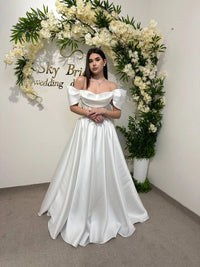 Bridal Gown with Velvet Stripes | Draped Top & Shoulder Straps | Unique Wedding Dress for Special Occasions