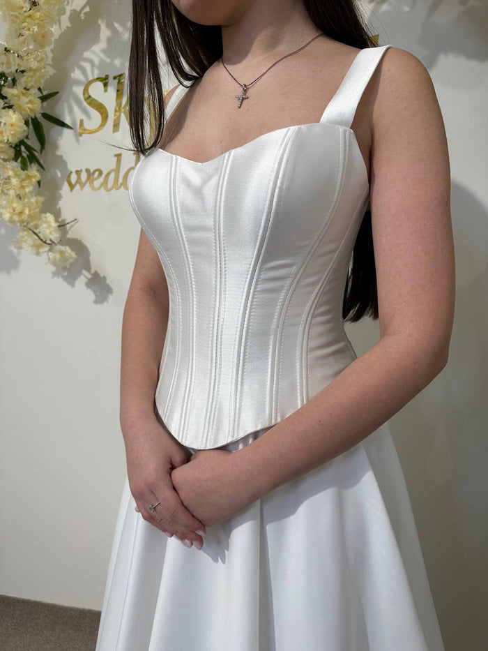 Bridal Corset in Mikado Fabric | Wedding Top with Pulled-Back Detail | Stitched Seam Corset