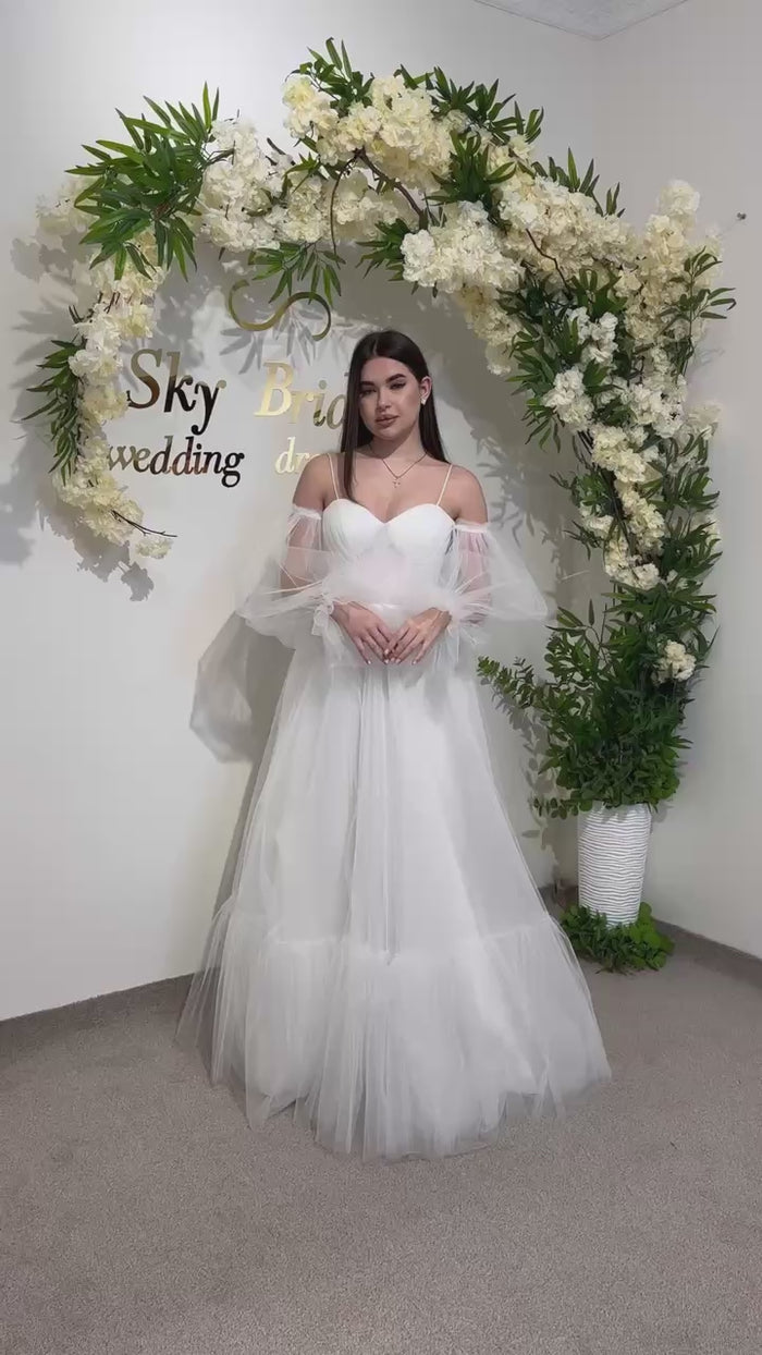 Elegant Translucent Corset Wedding Dress | Unique Flowy Bridal Gown | Custom Fairytale Dress with Drawstring Back