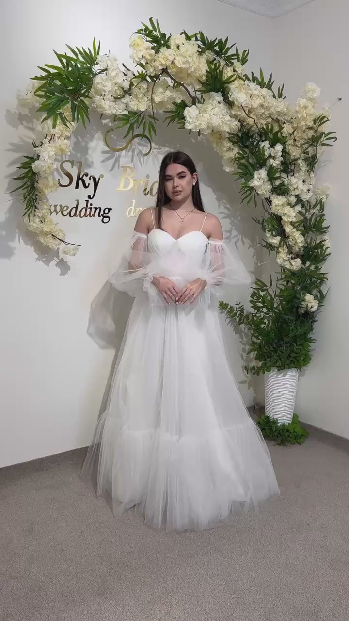Elegant Translucent Corset Wedding Dress | Unique Flowy Bridal Gown | Custom Fairytale Dress with Drawstring Back