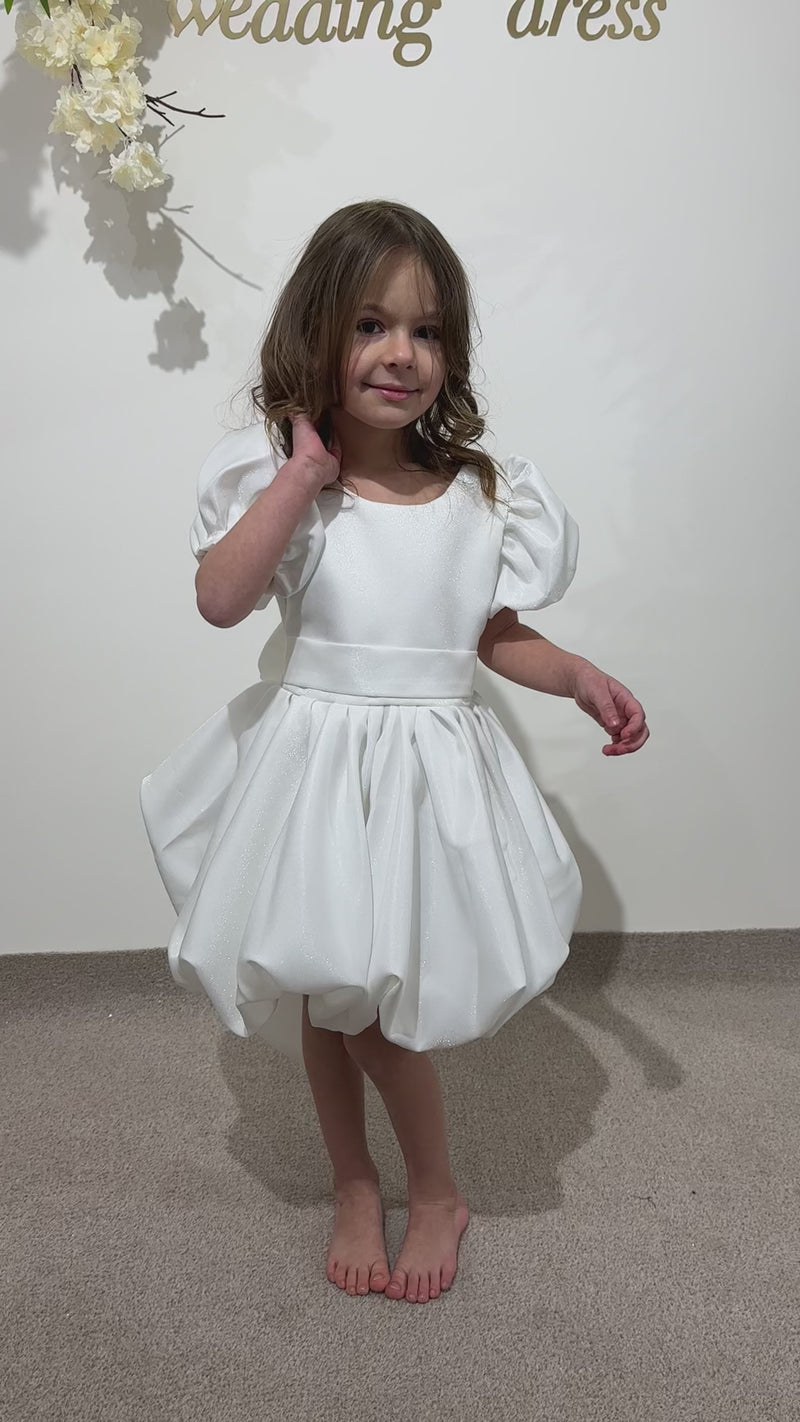 White Lace Princess Dress for Toddler | Off-Shoulder Flower Girl Dress | Wedding Outfit for Baby Girl